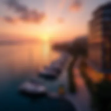 Stunning view of the Bay Central Hotel Marina at sunset