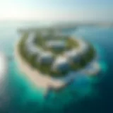 Aerial view of Blue Water Island showcasing luxurious properties