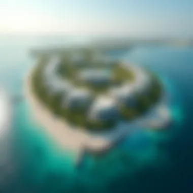 Aerial View of Luxurious Properties on Blue Water Island Aerial view of Blue Water Island showcasing luxurious properties