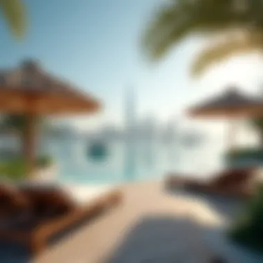 Skyline Serenity: Beach Lounging in Dubai Relaxing beach lounge with beautiful skyline