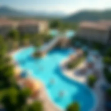 Aerial View of Aqua Leisure Park Aerial view of a vibrant aqua leisure park showcasing pools and attractions