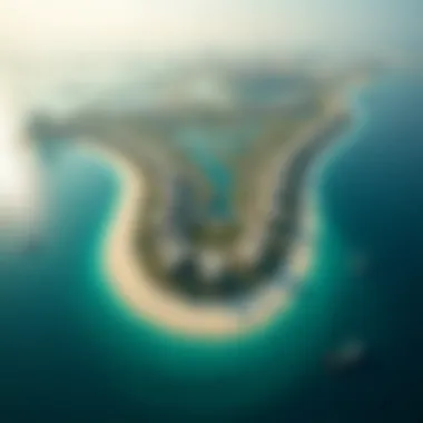 Aerial Perspective of Palm Jumeirah's Iconic Design Aerial view of Palm Jumeirah showcasing its unique palm tree shape