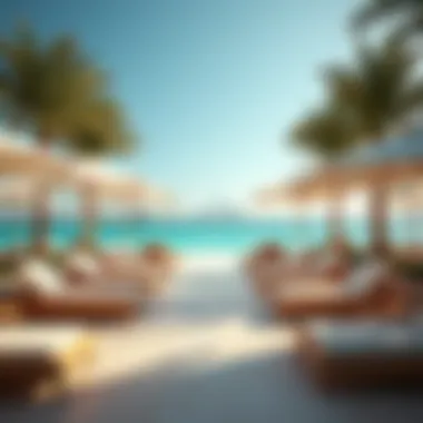 Lively Beachfront Lifestyle at Palm Jumeirah Vibrant beachfront area with sun loungers and palm trees