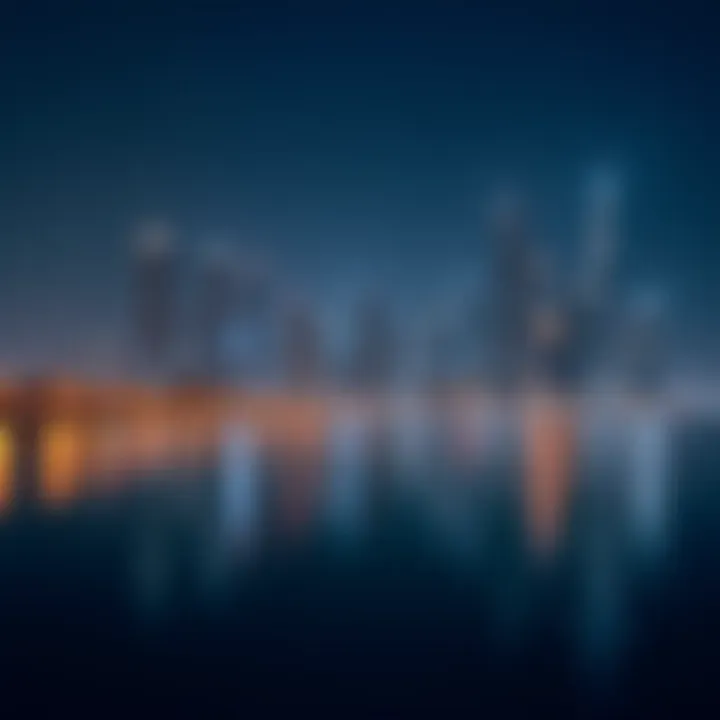 Night view of Palm Jumeirah with illuminated skyline