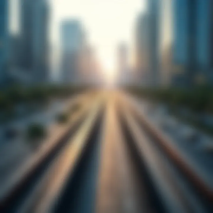 Aerial view of the Dubai Tram Line showcasing its route through the city