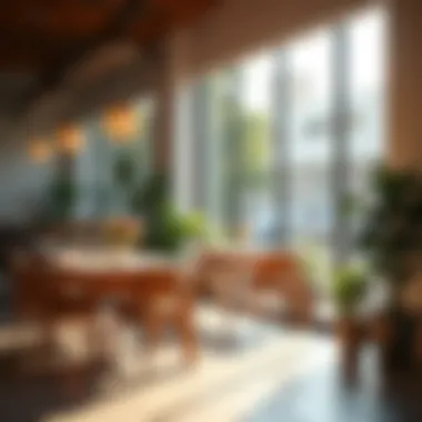 Bright and Inspiring Workspace in a Dubai Cafe A well-designed workspace within a cafe featuring ample natural light.