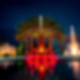 Stunning view of the Palm Fountain at night with colorful lights