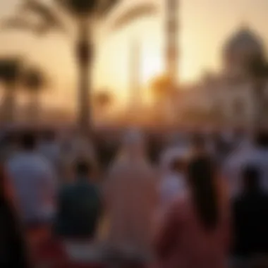 Community Gathering for Prayer During Ramadan in Dubai Local community participating in Ramadan prayer
