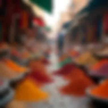 Lively Market Scene in Abu Dhabi A vibrant market scene in Abu Dhabi, filled with colorful textiles, spices, and local crafts