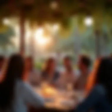 Community members enjoying a social event in a hanging garden setting