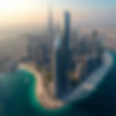 Aerial View of Dubai's Business Landscape Aerial view of Dubai's skyline showcasing prime business towers