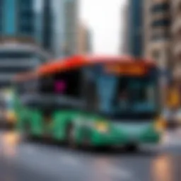Detailed view of a Dubai bus navigating urban streets