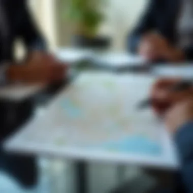 Consultation Session Utilizing House Map A professional consultation map being used in a real estate meeting
